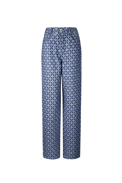 Cotton Woven Women's Straight Leg Pants Geometric Pattern