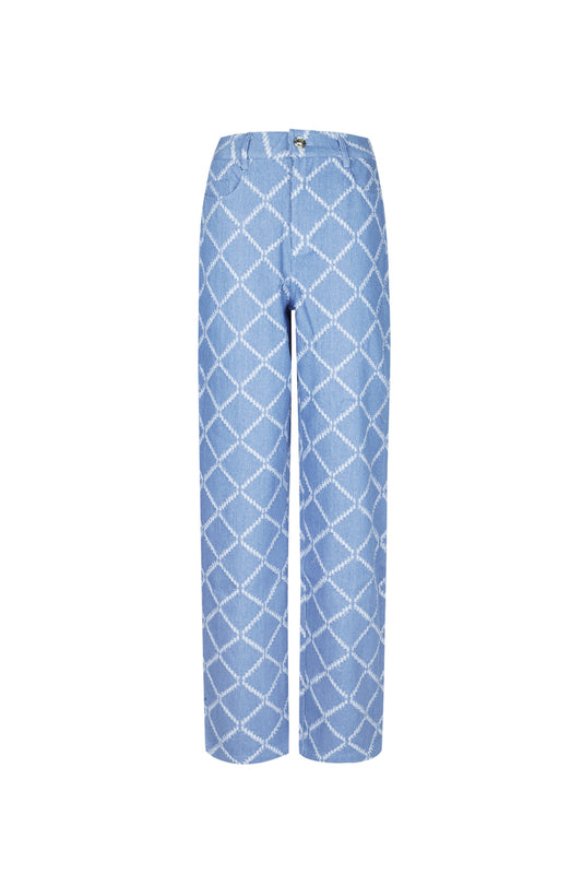 Cotton Woven Women's Straight Leg Pants Plaid Casual