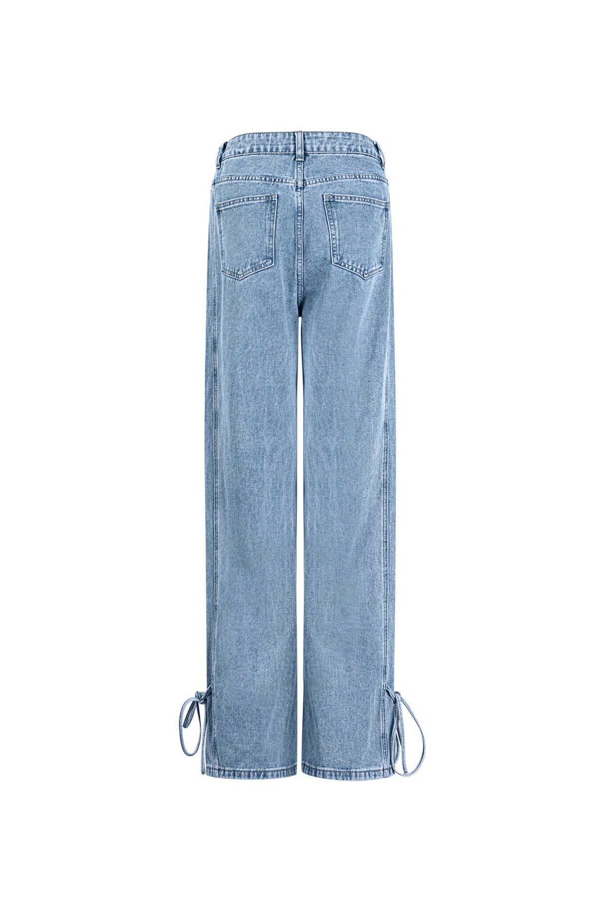 Cotton Woven Women's Straight Leg Denim Pants Casual Knot Detail