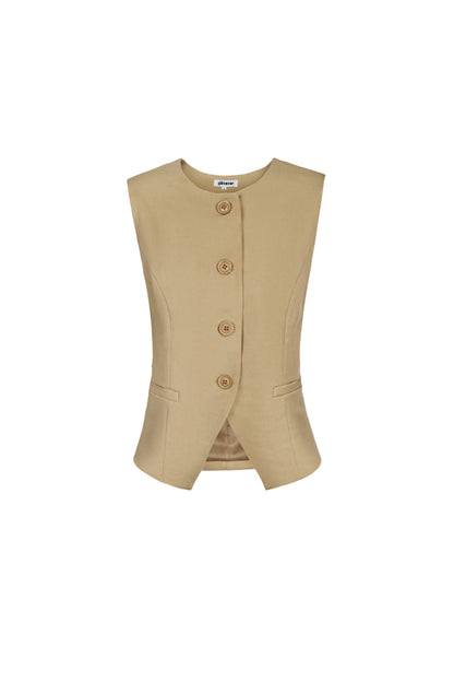 Polyester Vrouwen Mouwloze Top Gestructureerd Knopsluiting Ontwerp