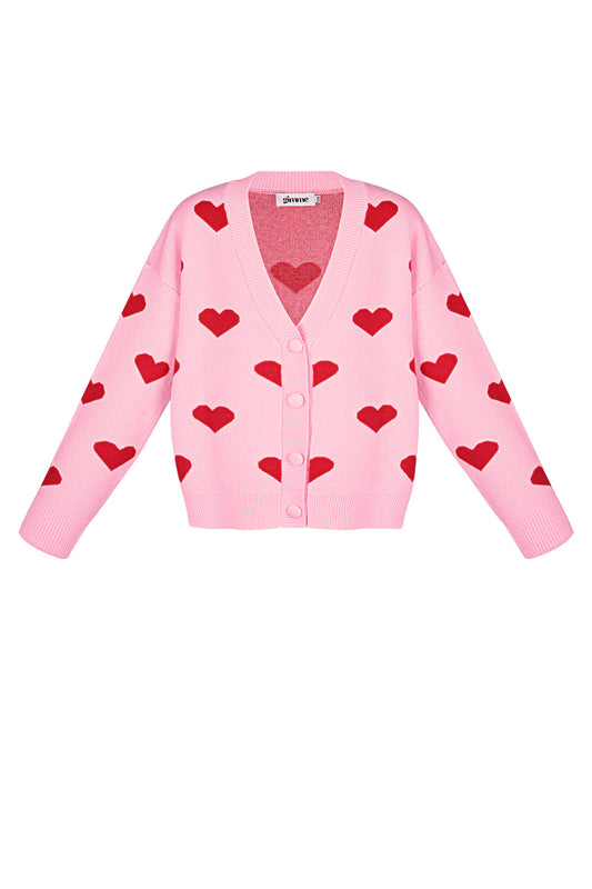 Viscose Knitted Women's Cardigan Cute Heart Pattern Fall/Winter