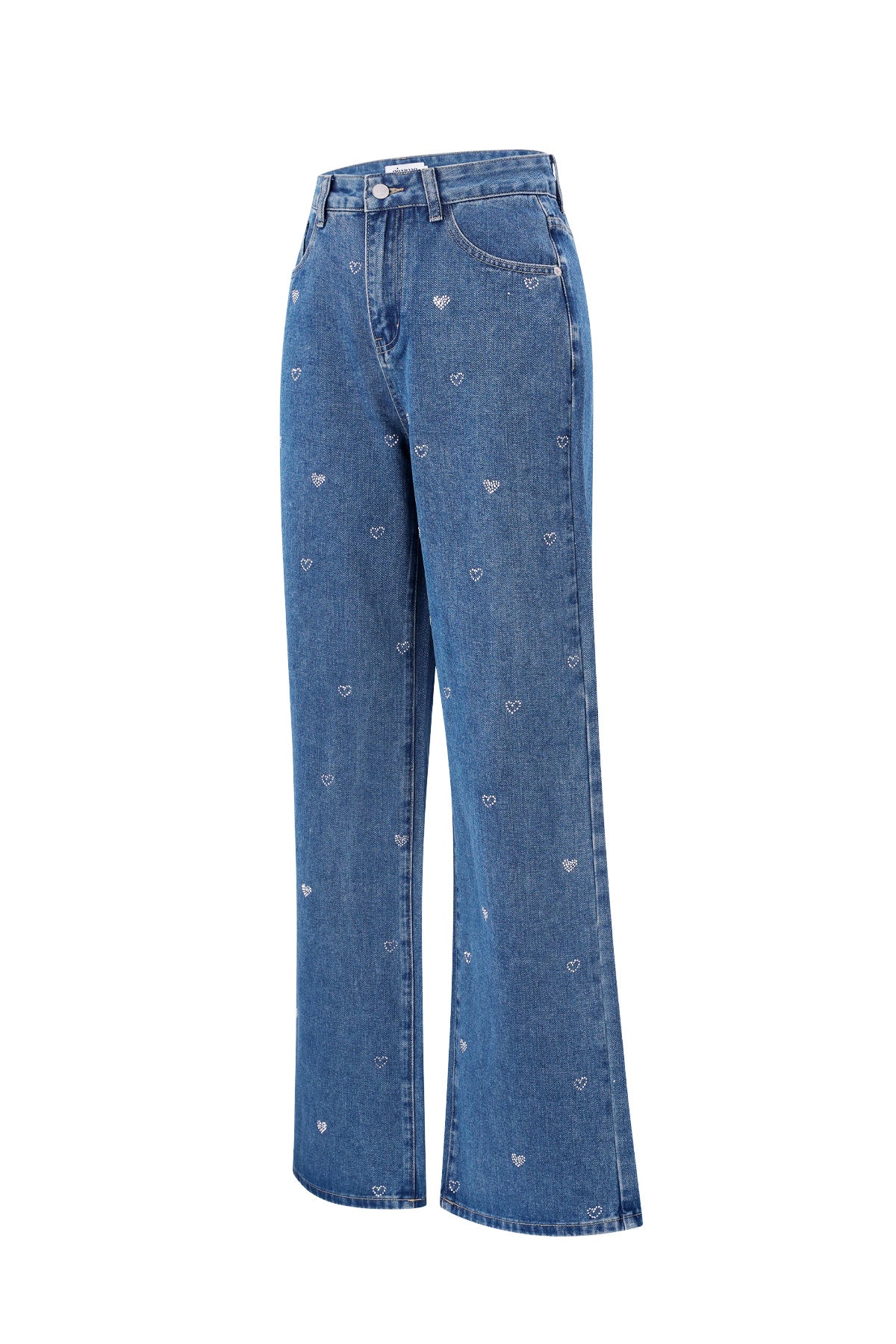 Cotton Woven Women's Straight Leg Denim Pants Heart Embroidery Casual