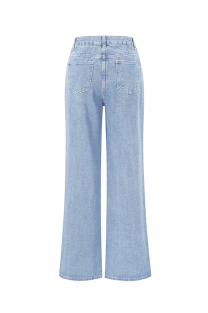 Cotton Woven Women's Straight Leg Denim Pants Heart Embroidery Casual