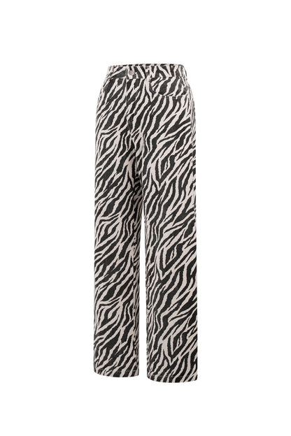Woven Cotton Women's Straight Leg Pants Casual Zebra Stripes