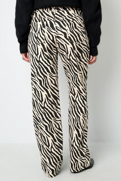 Woven Cotton Women's Straight Leg Pants Casual Zebra Stripes