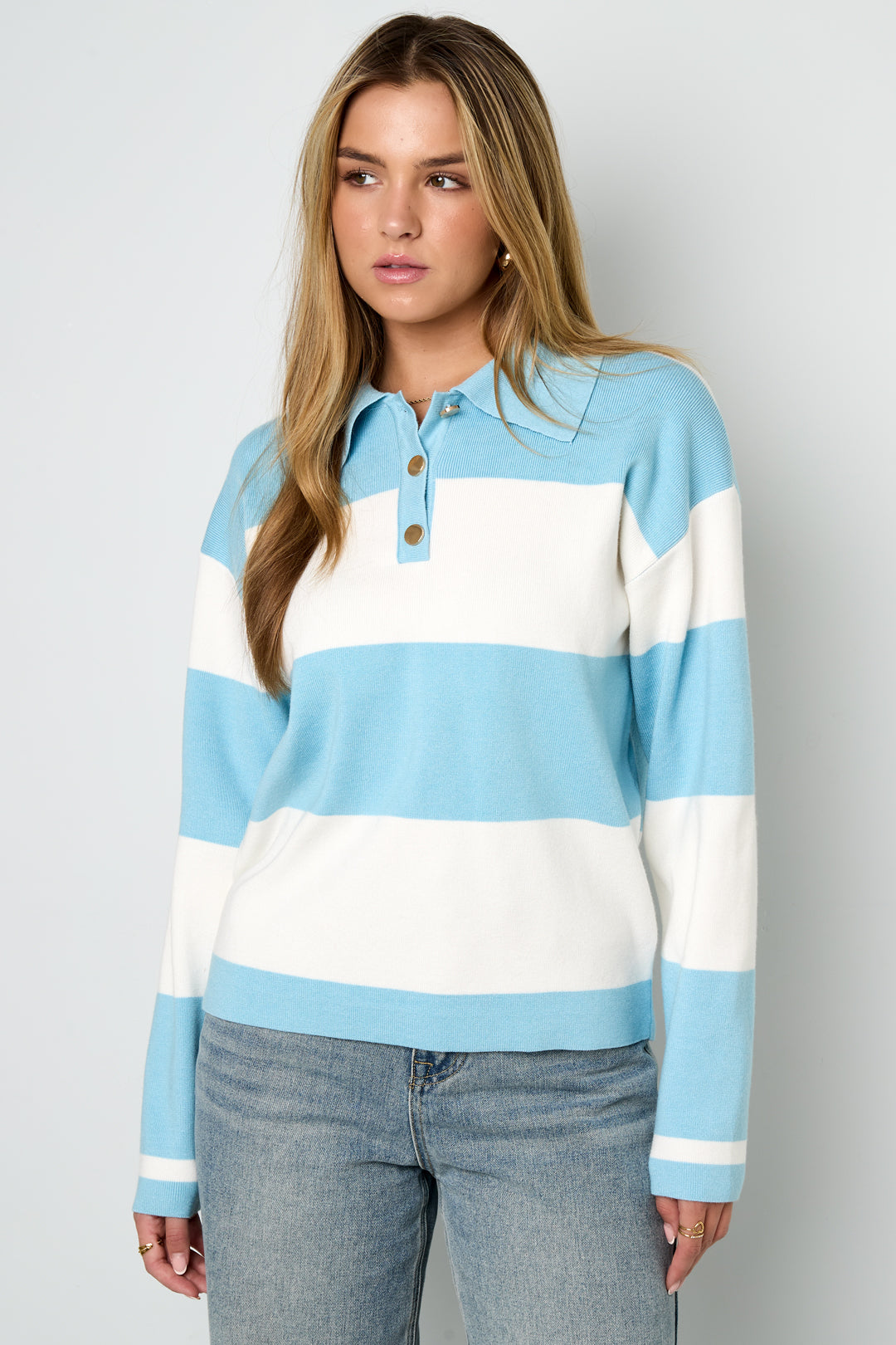 Knitted Viscose Women's Polo Sweater Stripes Fall/Winter