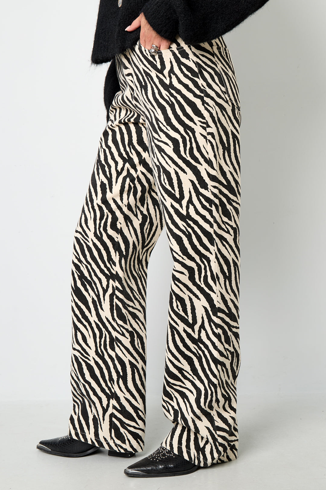Woven Cotton Women's Straight Leg Pants Casual Zebra Stripes