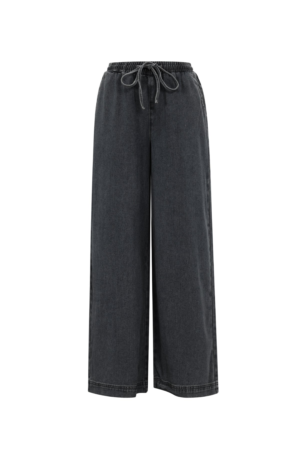 Woven Cotton Women's Wide Leg Denim Pants Sporty Solid Color