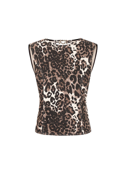 Sexy Brown Leopard Print Sleeveless Top for Spring/Summer