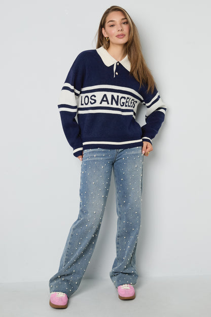 Knitted Polyester Fiber Women's Knit Sweater Sporty Letters