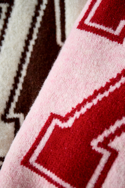 Knitted Polyester Fiber Women's V-Neck Sweater Sporty Contrast Stripes