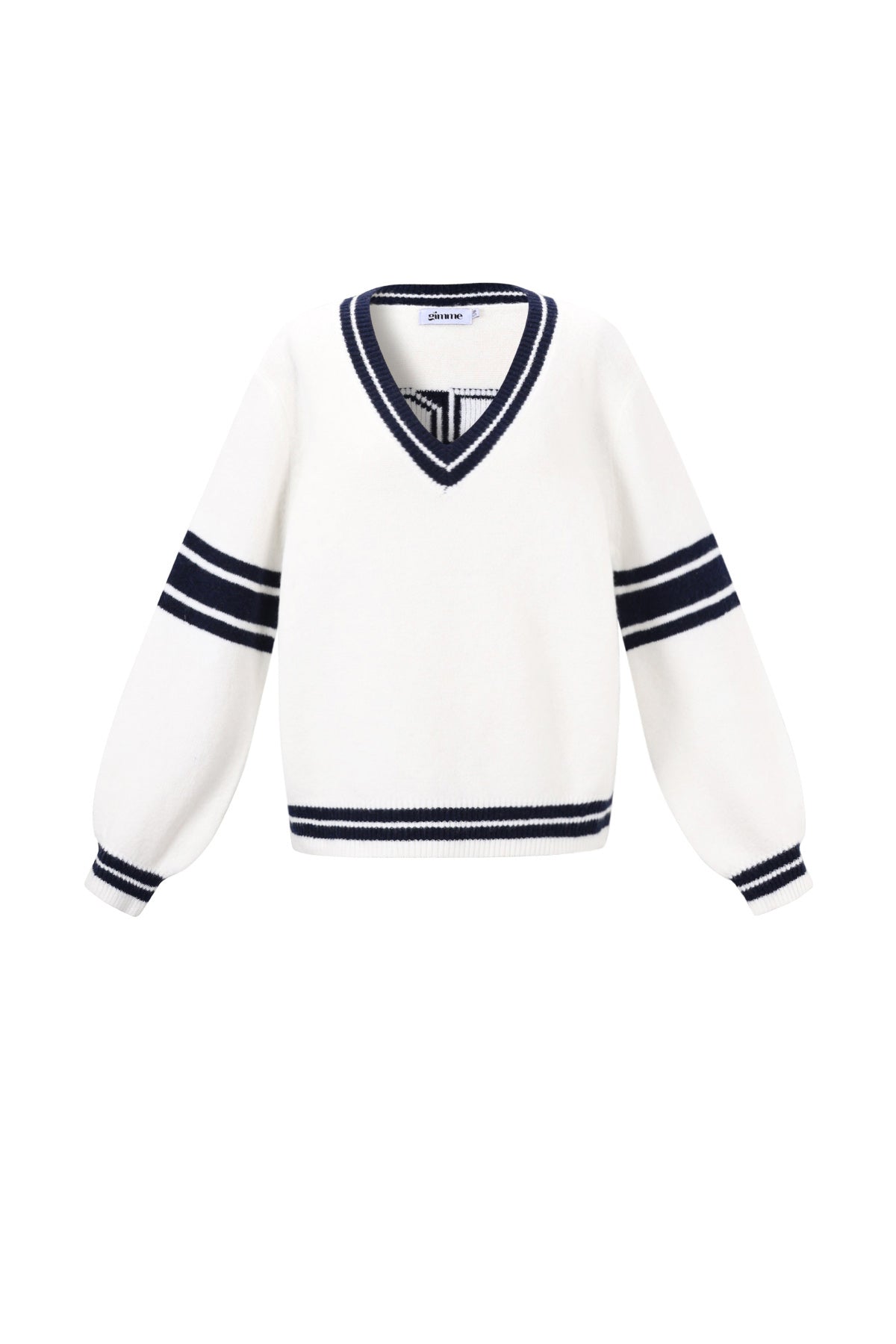 Knitted Polyester Fiber Women's V-Neck Sweater Sporty Contrast Stripes