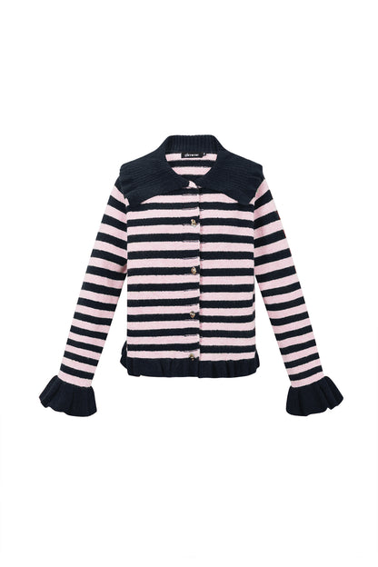 Knitted Polyester Fiber Women's Cardigan Casual Stripes