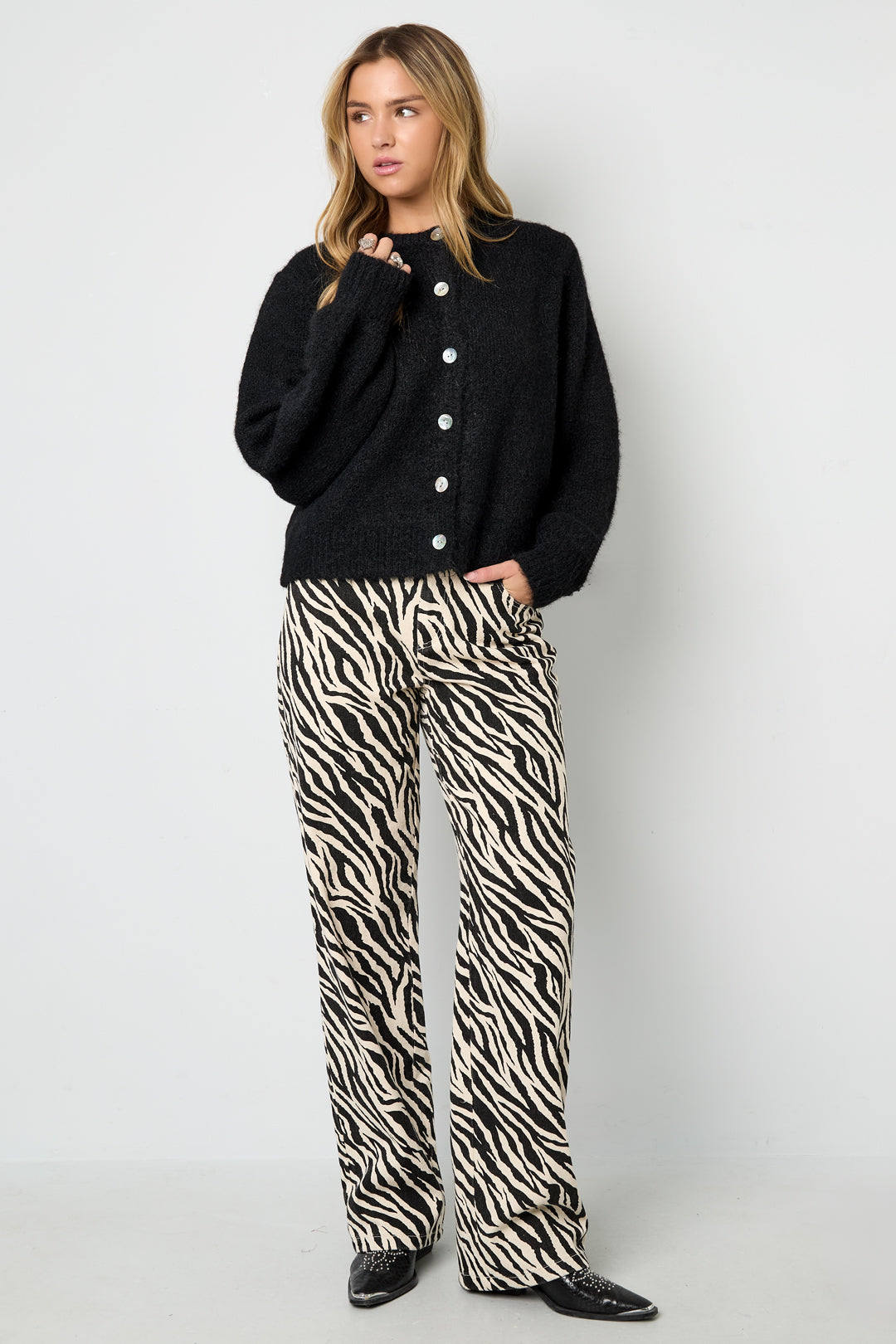 Woven Cotton Women's Straight Leg Pants Casual Zebra Stripes