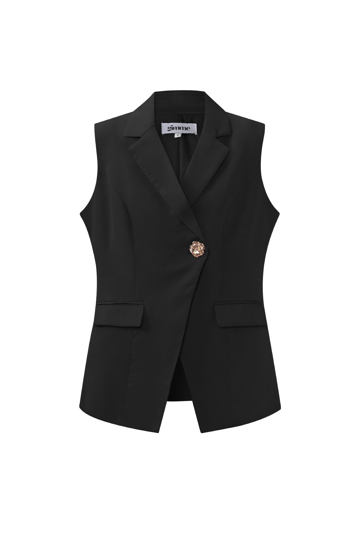 Woven Polyester Fiber Women's Sleeveless Blazer Casual Asymmetric Design