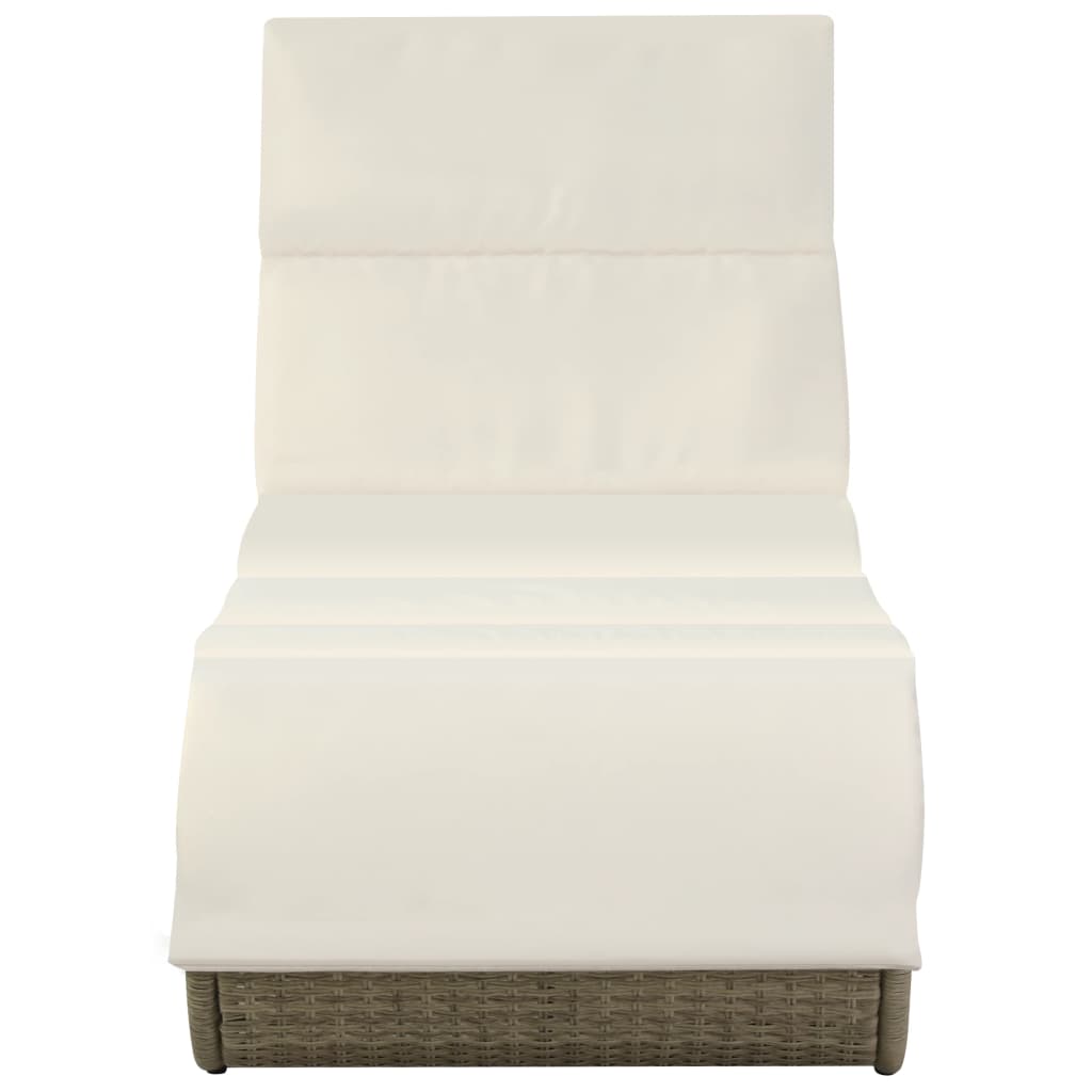 Ligbed Met Kussen Poly Rattan Grijs