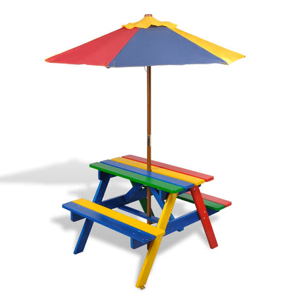 Picknicktafel Voor 4 Kinderen Met Parasol Massief Vurenhout