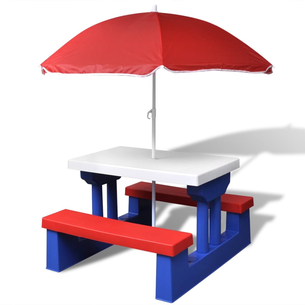 Kinderpicknicktafel Met Banken En Parasol Meerkleurig