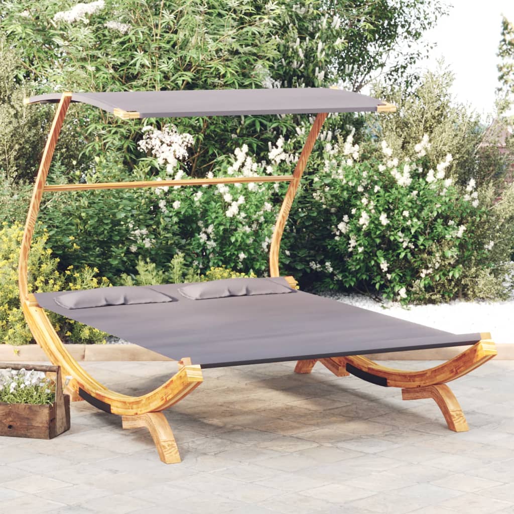 Loungebed Met Luifel 100X190X134 Cm Gebogen Hout Antracietkleur