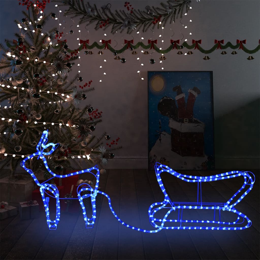 Kerstdecoratie Rendier En Slee 252 Led's Blauw
