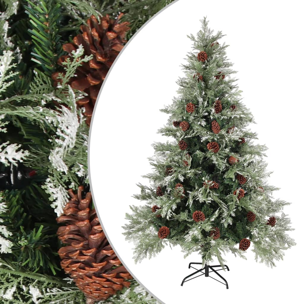 Kerstboom Met Dennenappels 225 Cm Pvc En Pe Groen En Wit Lichtgrijs