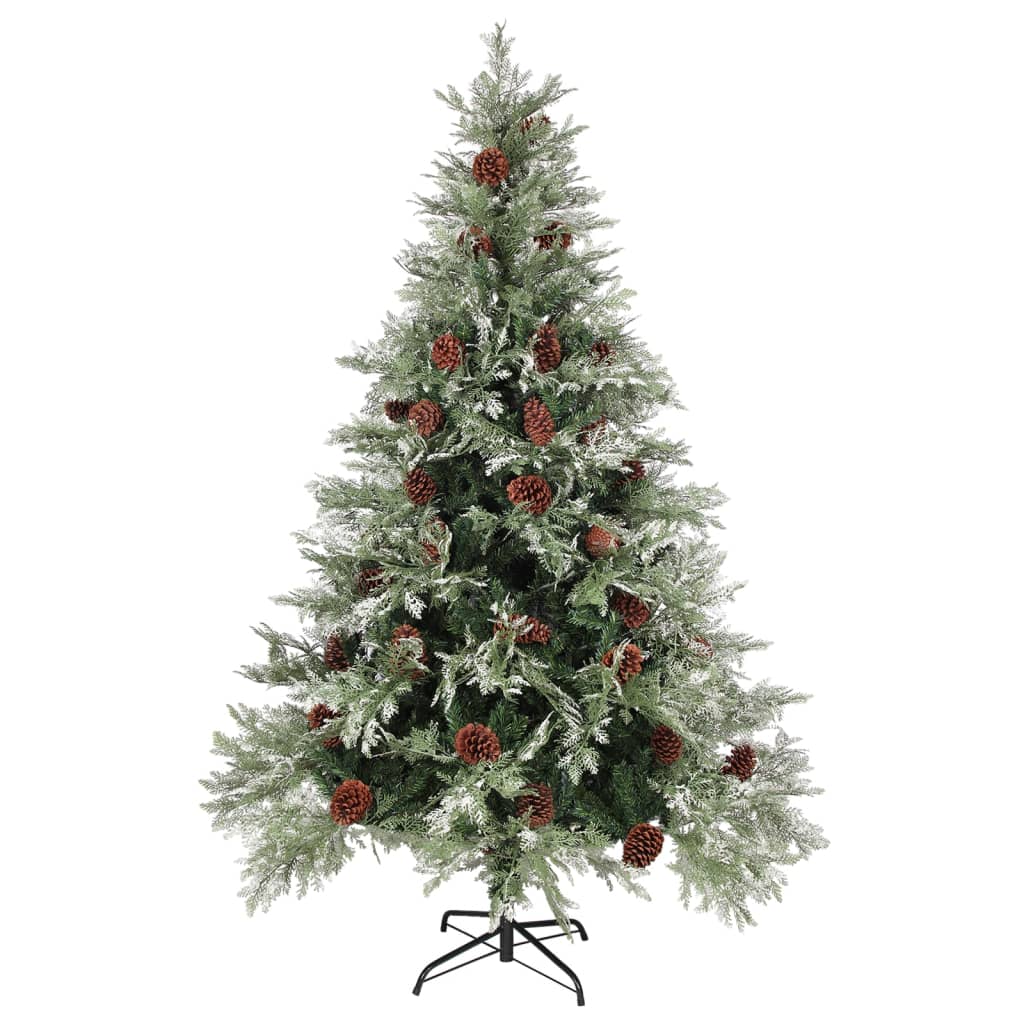 Kerstboom Met Led En Dennenappels 150 Cm Pvc En Pe Groen En Wit