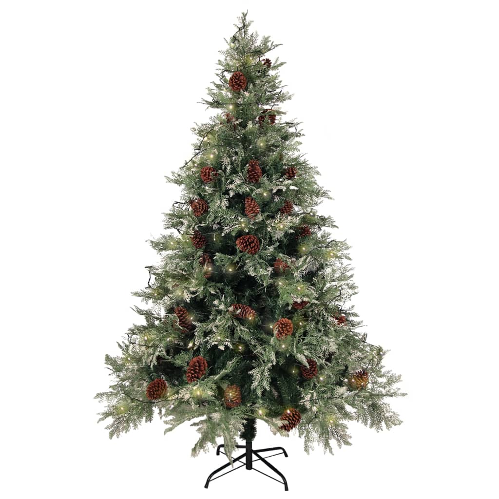 Kerstboom Met Led En Dennenappels 150 Cm Pvc En Pe Groen En Wit
