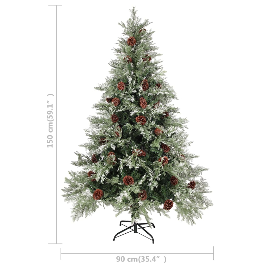 Kerstboom Met Led En Dennenappels 150 Cm Pvc En Pe Groen En Wit
