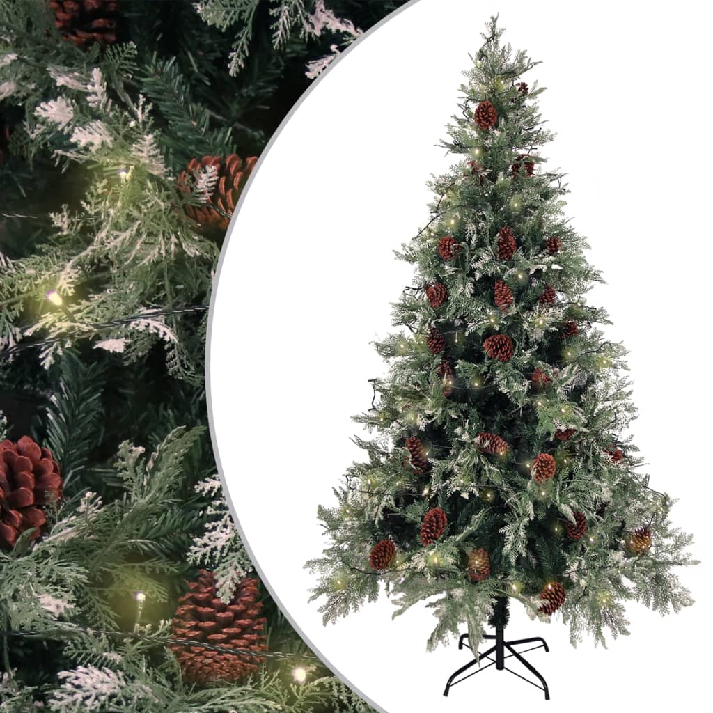 Kerstboom Met Led En Dennenappels 150 Cm Pvc En Pe Groen En Wit