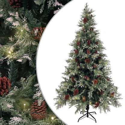 Kerstboom Met Led En Dennenappels 150 Cm Pvc En Pe Groen En Wit