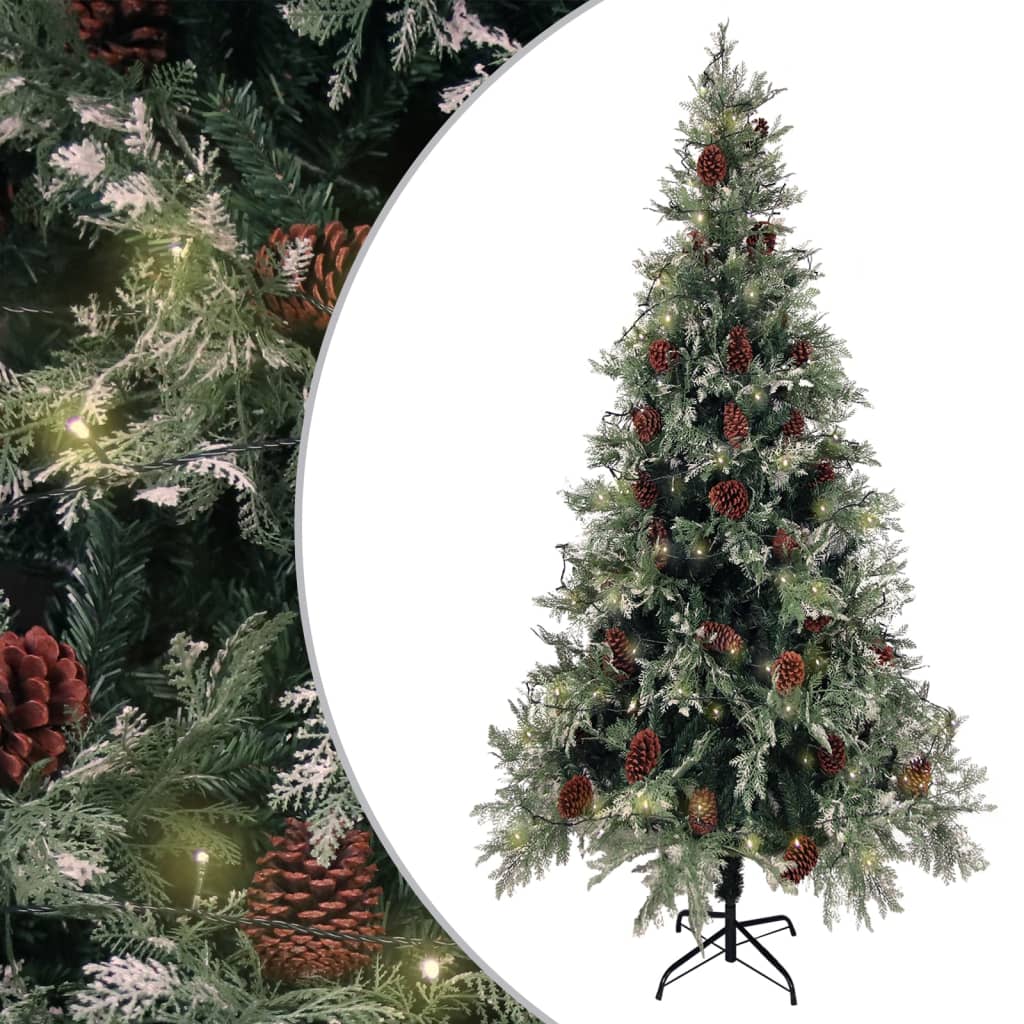 Kerstboom Met Led En Dennenappels 150 Cm Pvc En Pe Groen En Wit