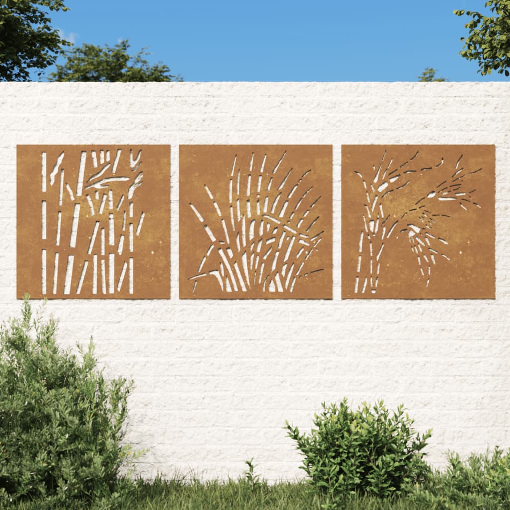 Wanddecoratie Tuin 3 St Grasontwerp 55X55 Cm Cortenstaal