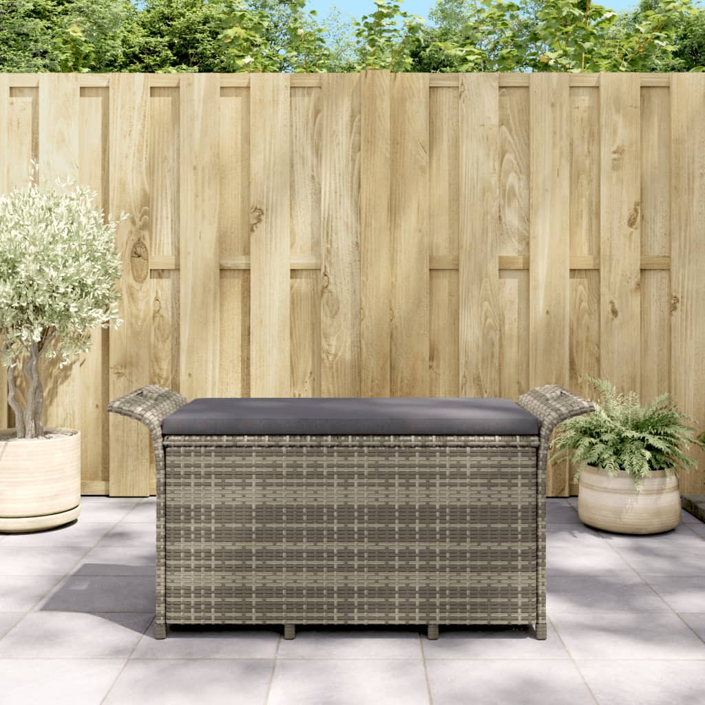 Tuinbank Met Kussen 116X46X57 Cm Poly Rattan Grijs Naturel
