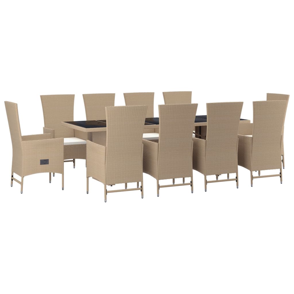 11-Delige Tuinset Met Kussens Poly Rattan Beige