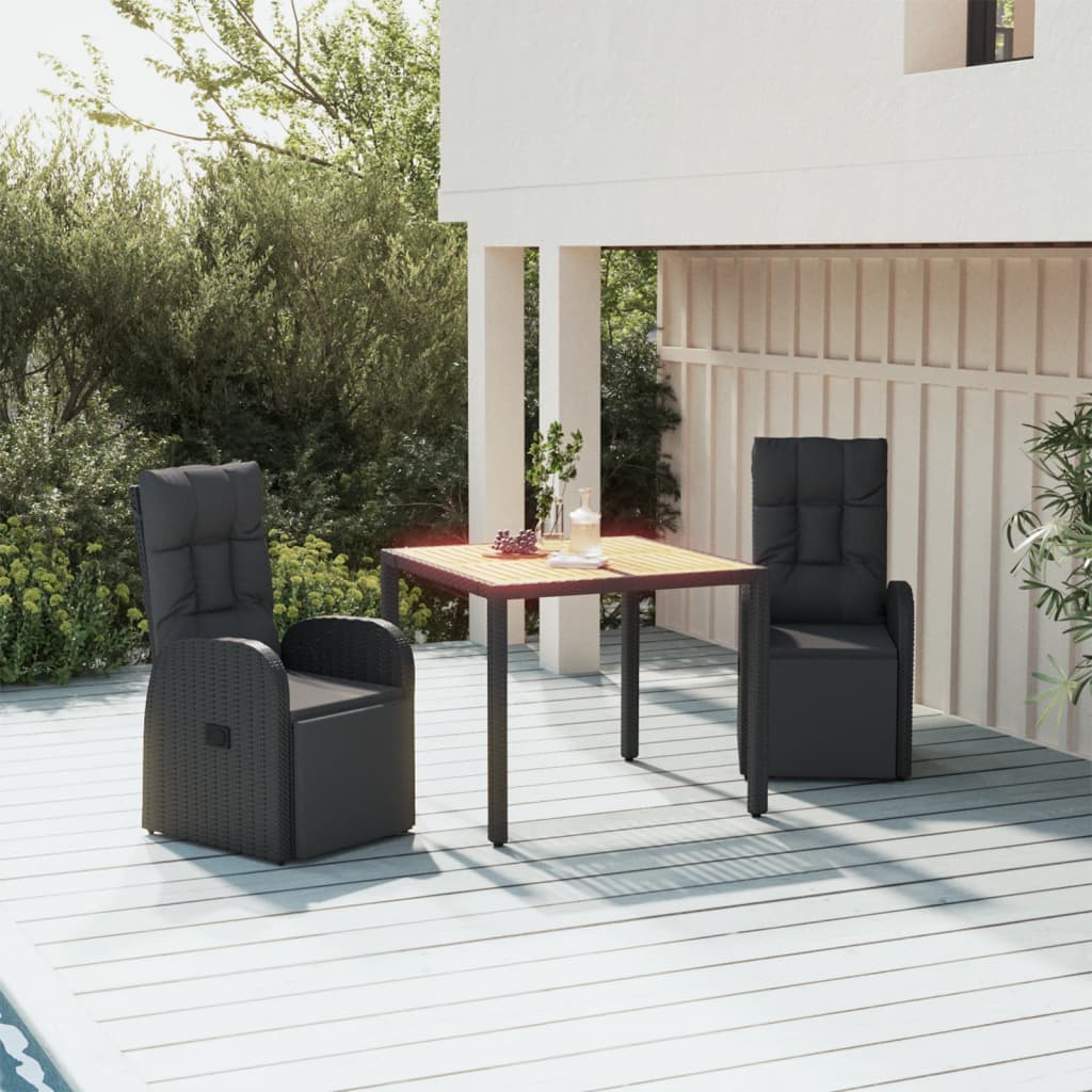 Tuinset Poly Rattan En Massief Acaciahout Zwart