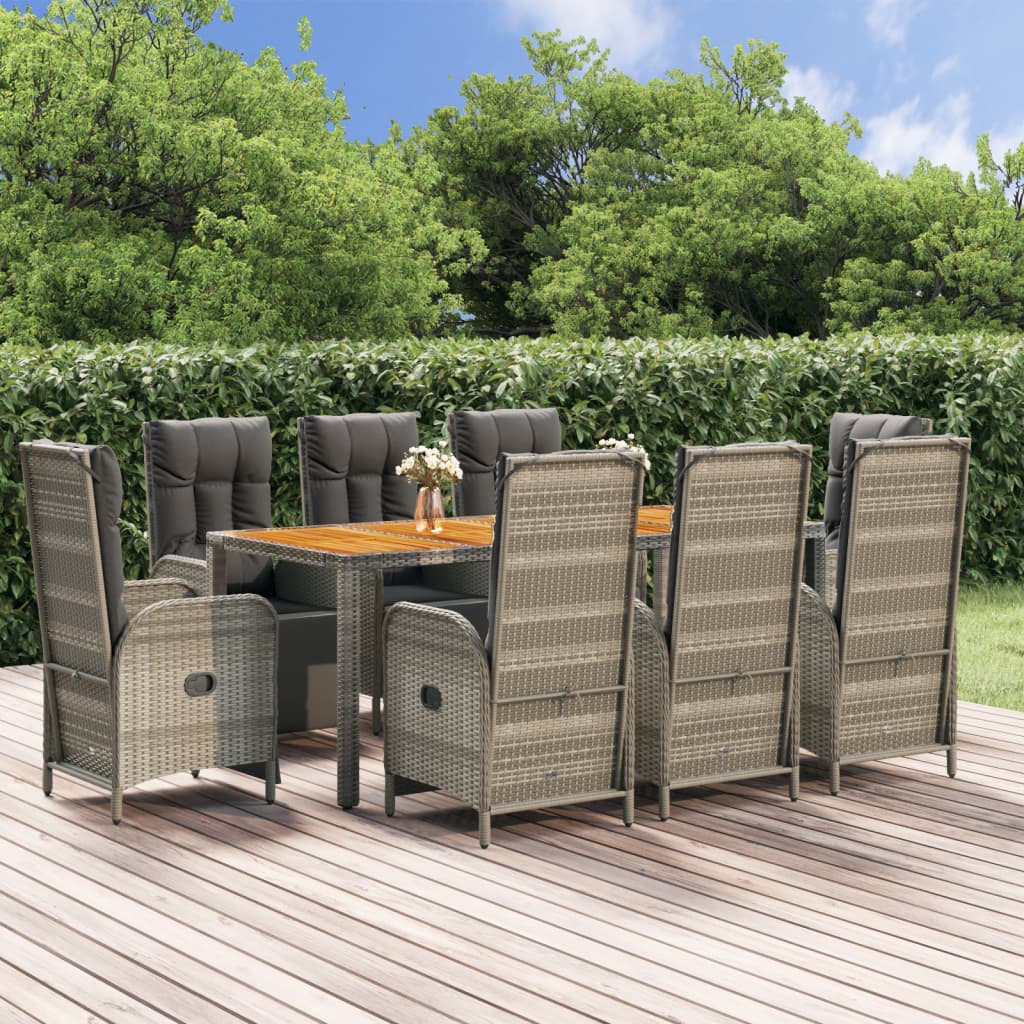 9-Delige Tuinset Met Kussens Poly Rattan Grijs