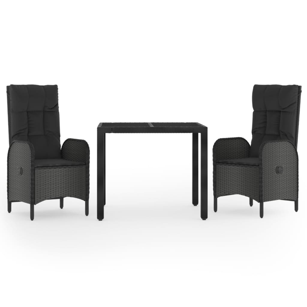 3-Delige Tuinset Met Kussens Poly Rattan Zwart