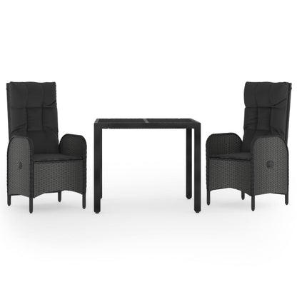 3-Delige Tuinset Met Kussens Poly Rattan Zwart