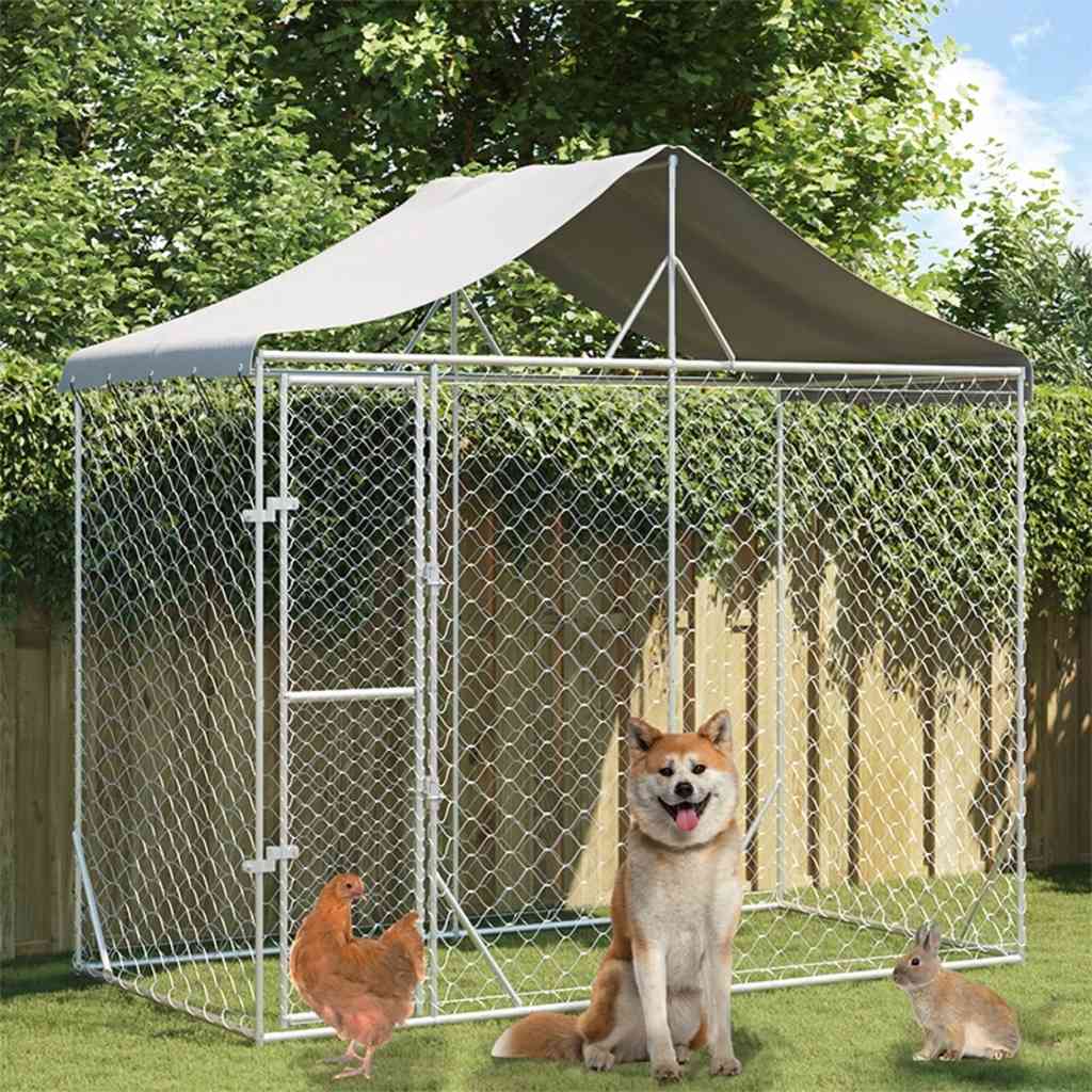 Hondenkennel Met Dak 3X9X2,5 M Gegalvaniseerd Staal Zilverkleur