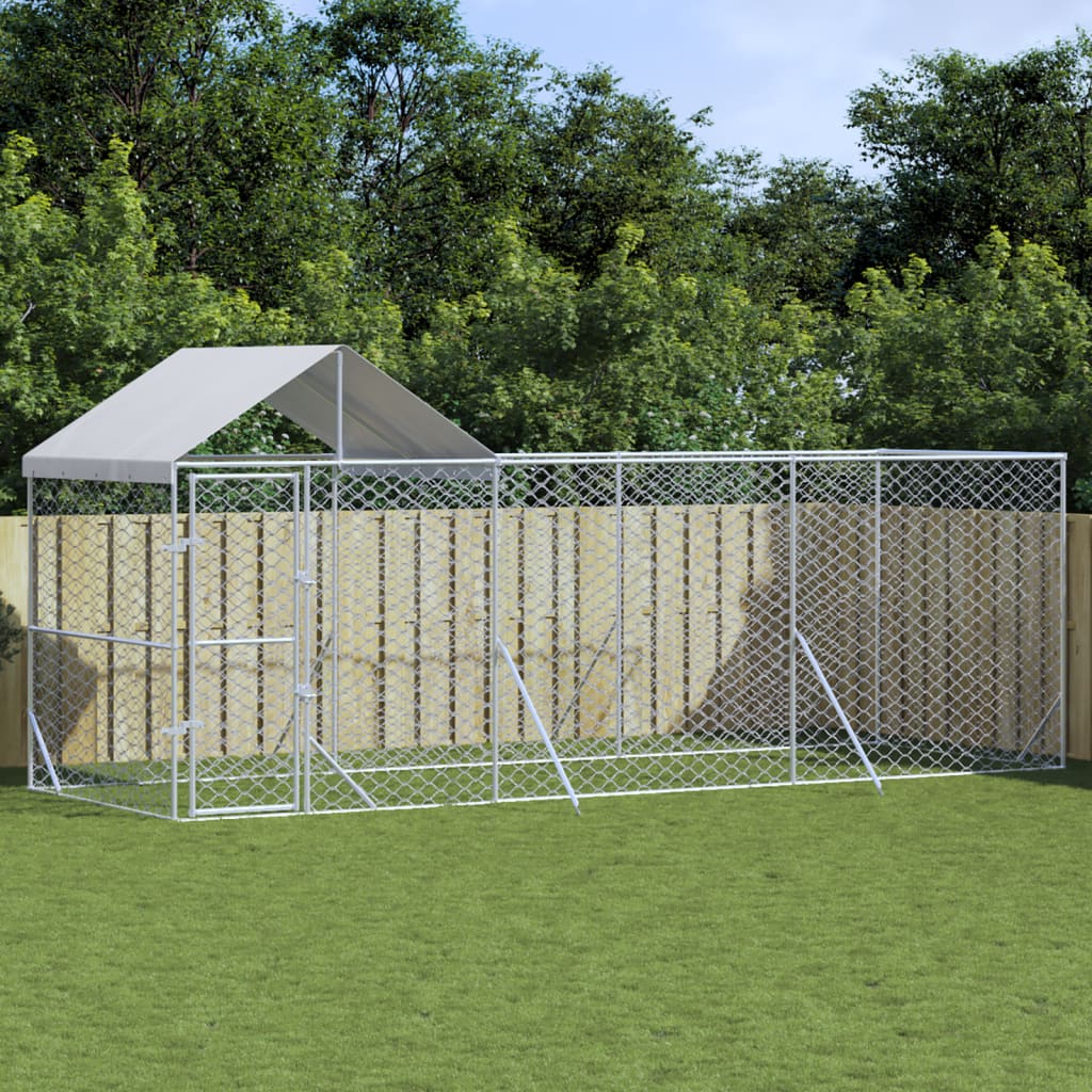 Hondenkennel Met Dak 6X2X2,5 M Gegalvaniseerd Staal Zilverkleur