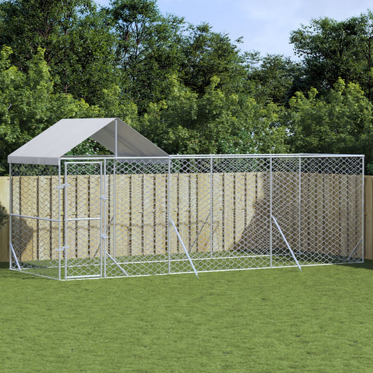 Hondenkennel Met Dak 6X2X2,5 M Gegalvaniseerd Staal Zilverkleur