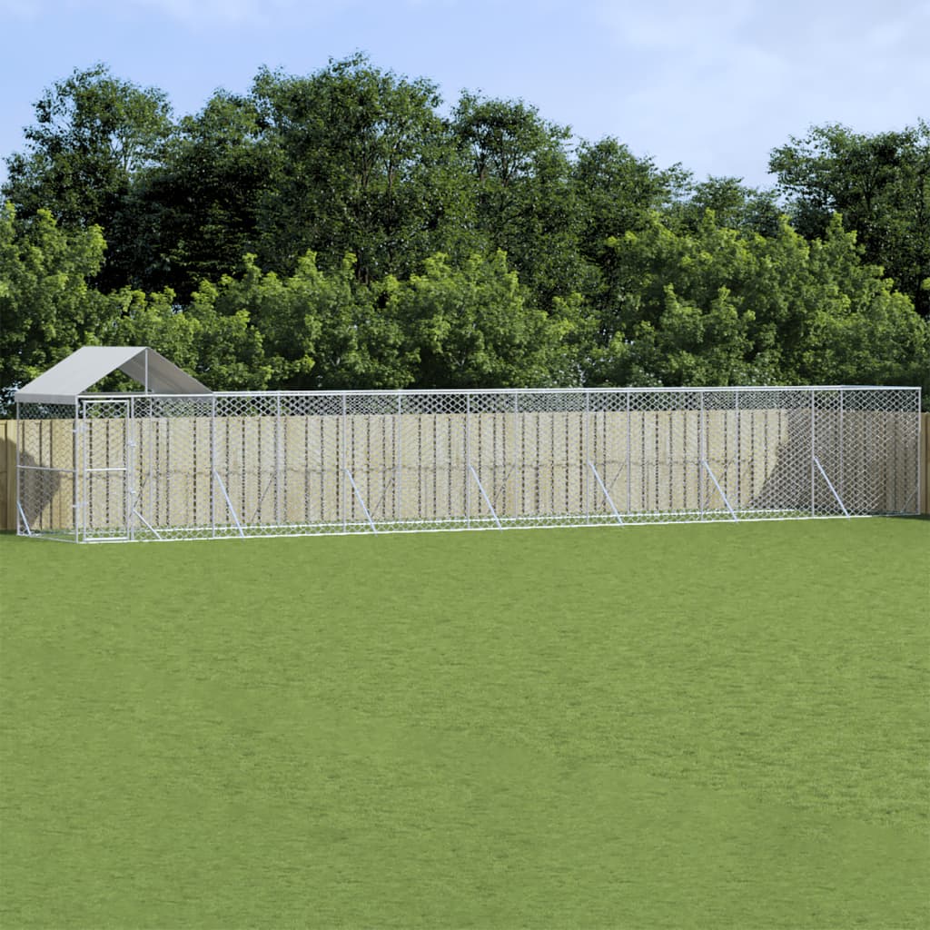 Hondenkennel Met Dak 6X2X2,5 M Gegalvaniseerd Staal Zilverkleur