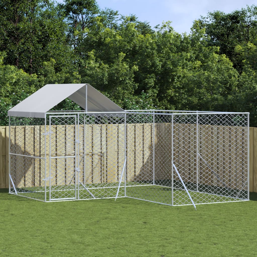Hondenkennel Met Dak 10X8X2,5 M Gegalvaniseerd Staal Zilver
