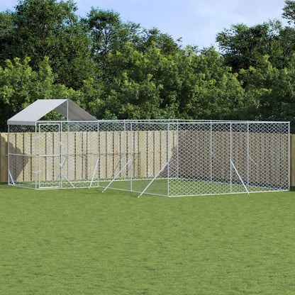 Hondenkennel Met Dak 10X8X2,5 M Gegalvaniseerd Staal Zilver