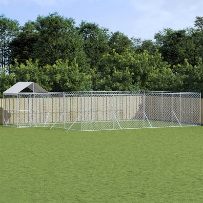 Hondenkennel Met Dak 10X8X2,5 M Gegalvaniseerd Staal Zilver