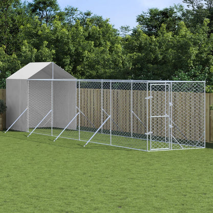 Hondenkennel Met Dak 2X2X2,5 M Gegalvaniseerd Staal Zilver