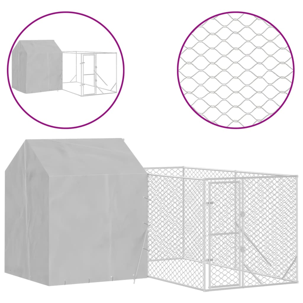 Hondenkennel Met Dak 4X4X2,5 M Gegalvaniseerd Staal Zilver