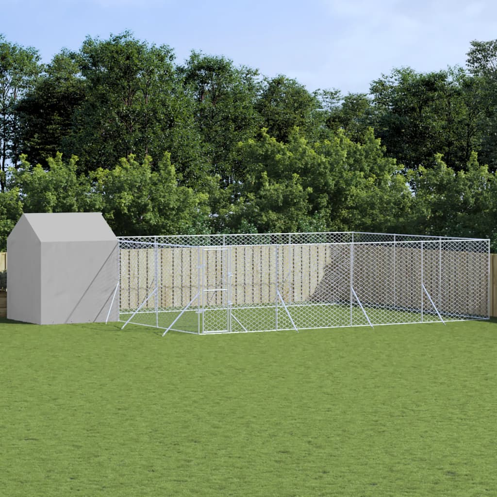 Hondenkennel Met Dak 4X4X2,5 M Gegalvaniseerd Staal Zilver