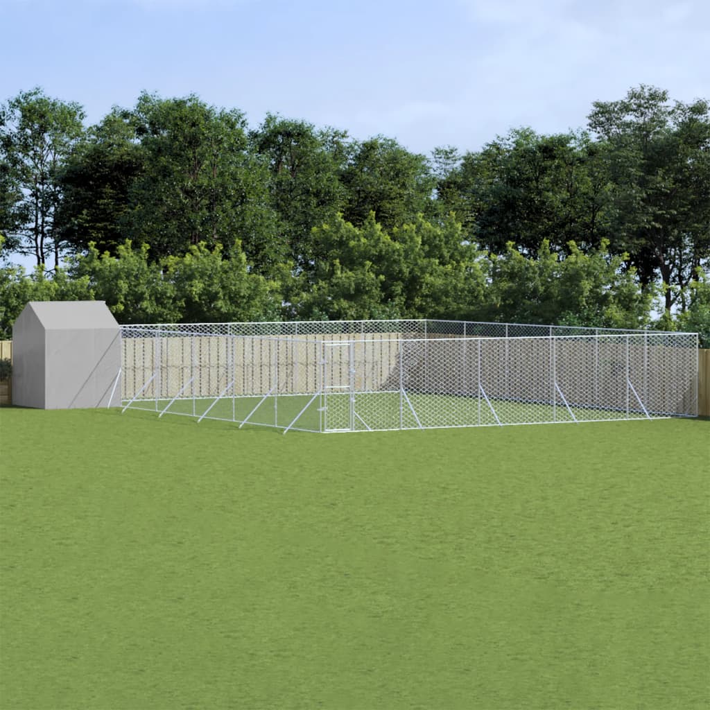 Hondenkennel Met Dak 4X4X2,5 M Gegalvaniseerd Staal Zilver
