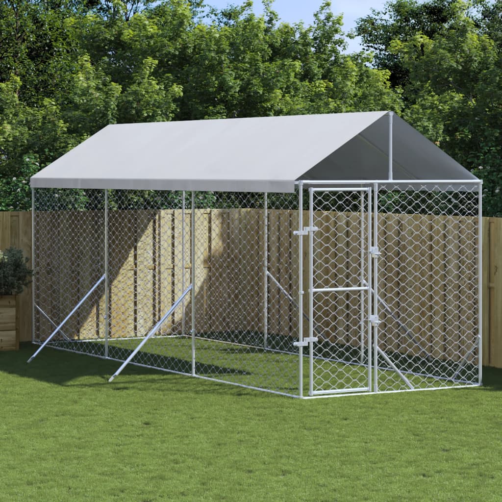 Hondenkennel Met Dak 2X10X2,5 M Gegalvaniseerd Staal Zilver